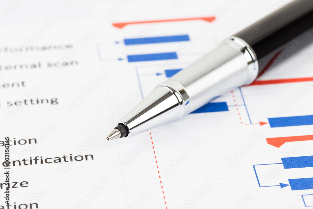 Project management and gantt chart with pen Project management and gantt chart with pen