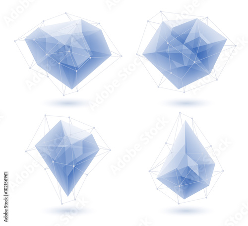 Blue abstract ice crystals set. Vector illustration.