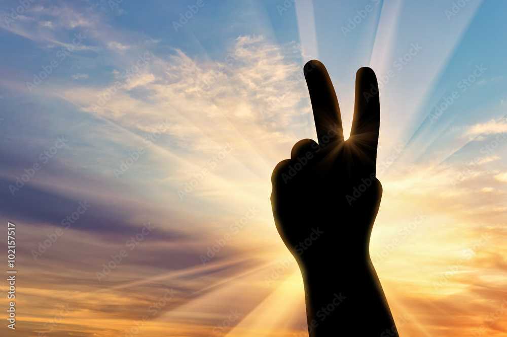 Silhouette hand gesture peace