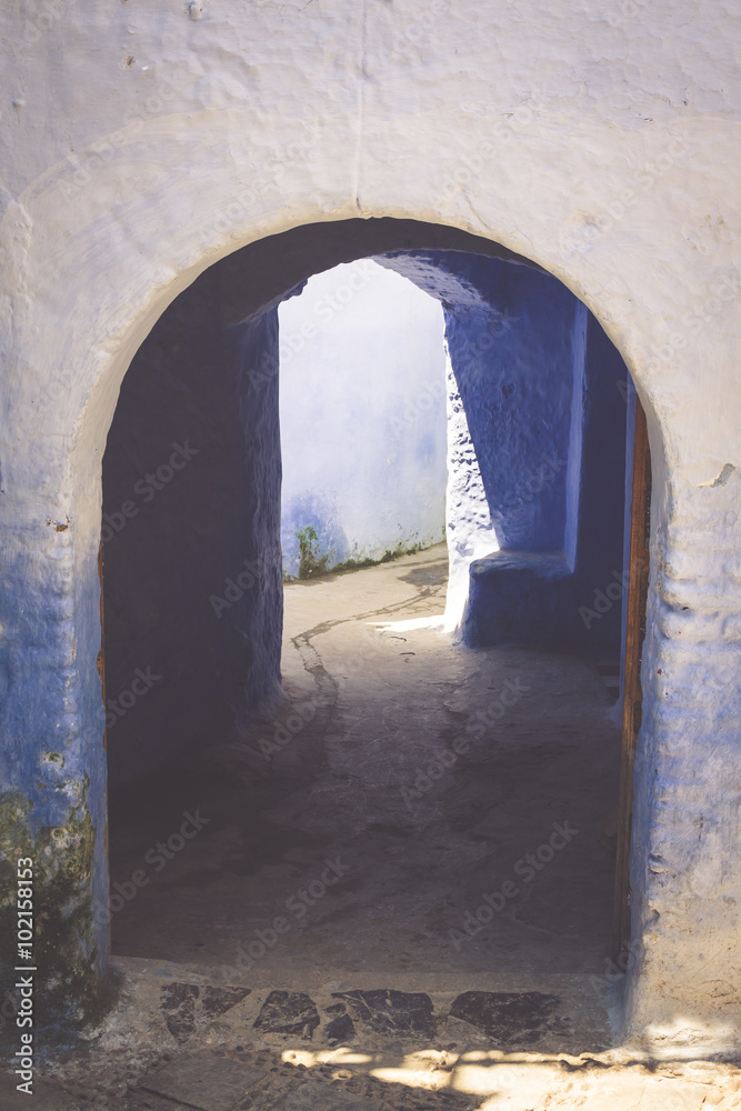 Traditional moroccan door detail in Chefchaouen, Morocco, Africa