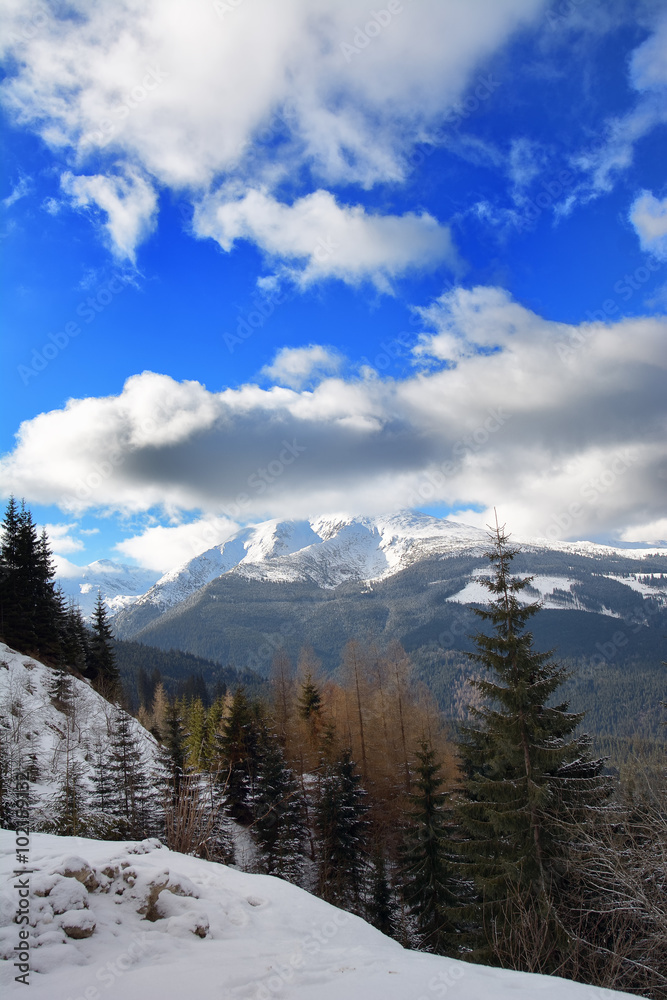 Mountains shrouded in clouds