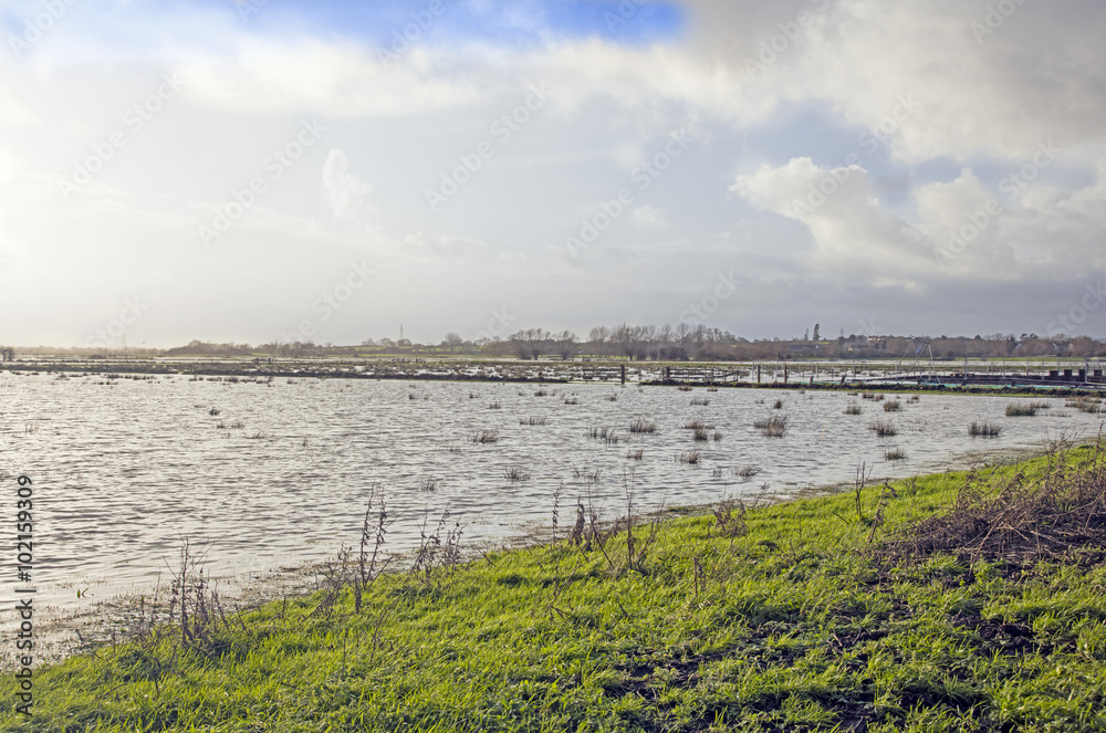 Flooded farmland in Somerset England