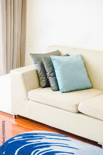 Beautiful luxury pillow on sofa decoration in living room interior - Vintage Light Filter