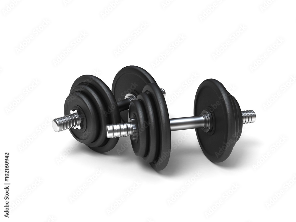 Black dumbbells isolated on white Black dumbbells isolated on white