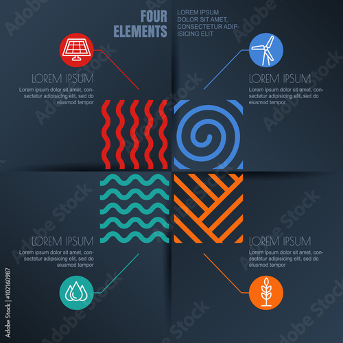 Four elements illustration and environmental, ecology icons on b
