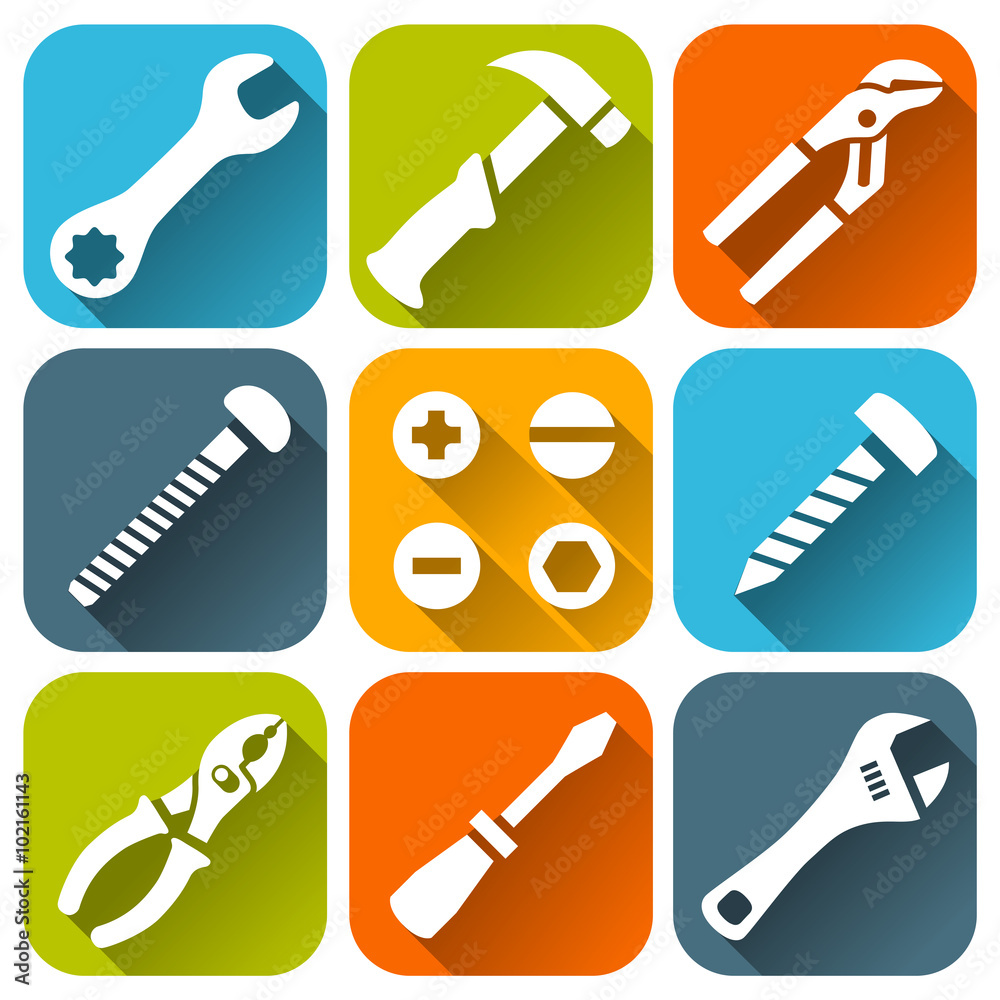 Nine white icons of repair tools Nine white icons of repair tools