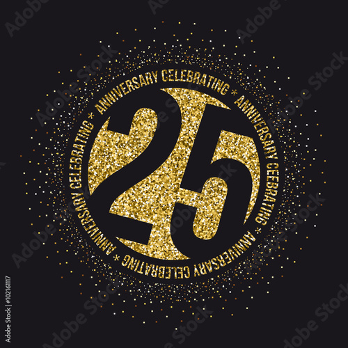 Twenty five years anniversary golden celebration logotype. 25th anniversary gold logo.