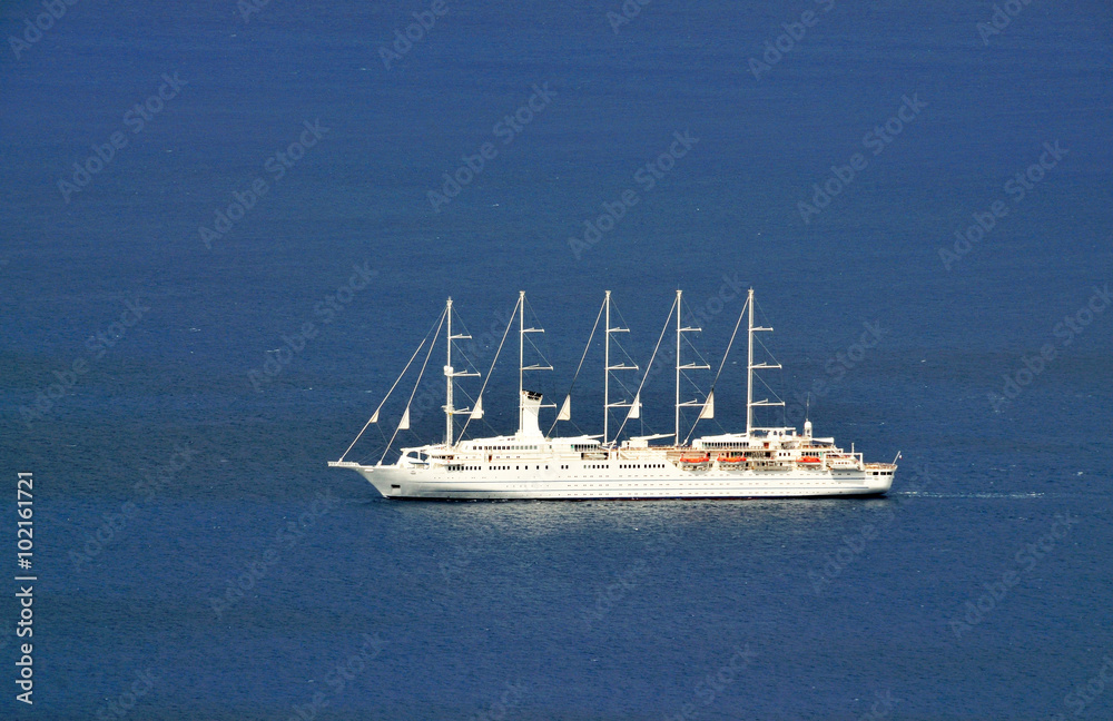 Sailing Cruise Ship in the blue waters of the Caribbean