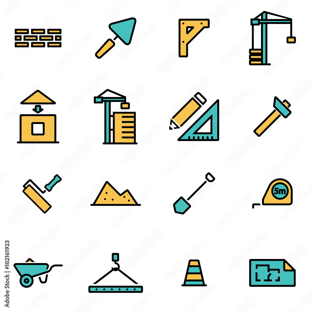 Trendy flat line icon pack for designers and developers. Vector line construction icon set, construction icon object, construction icon picture, construction icon image - stock vector Trendy flat line icon pack for designers and developers. Vector line construction icon set, construction icon object, construction icon picture, construction icon image - stock vector