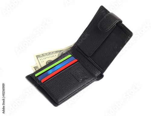 men's black wallet money in cash isolated on white background 