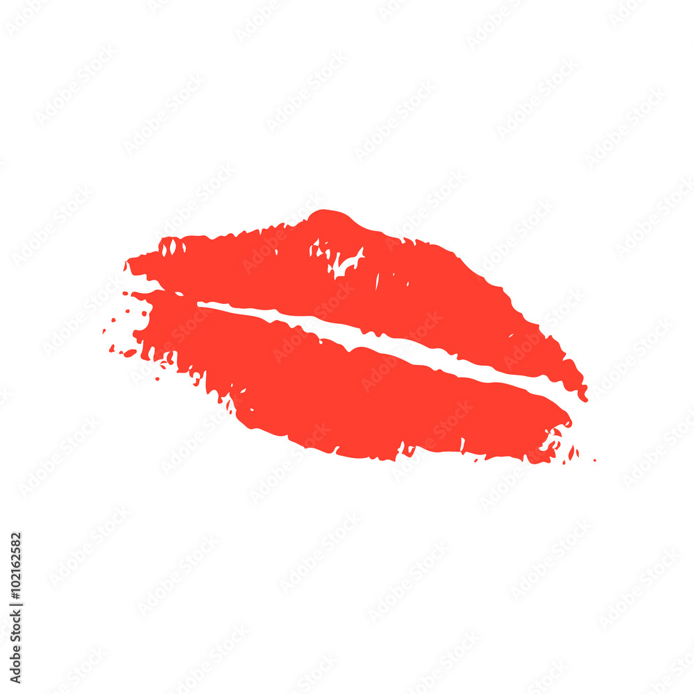 Print of red lips. Vector illustration on a white background. Romantic illustration for a wedding, print, celebration, holiday, invitations, web Print of red lips. Vector illustration on a white background. Romantic illustration for a wedding, print, celebration, holiday, invitations, web