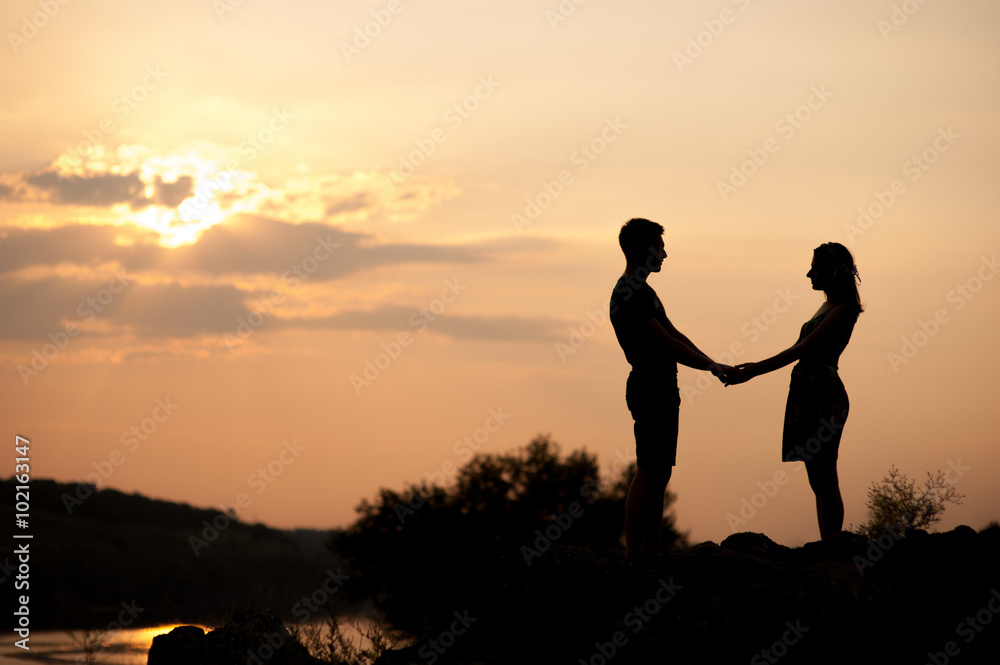 Couple lover holiday happy silhouette sky sunset