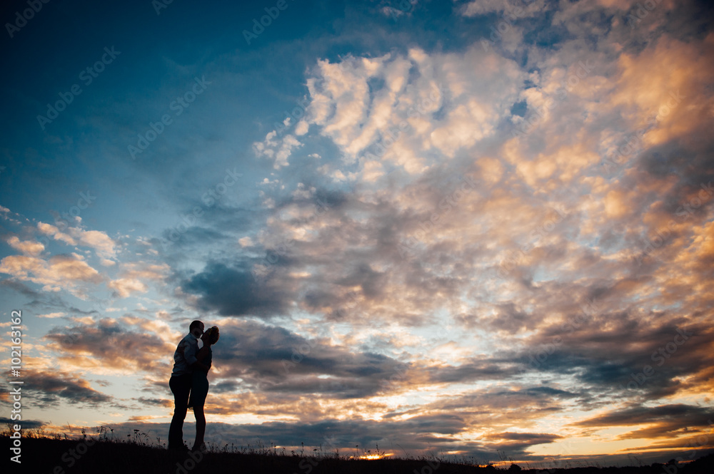 Couple lover holiday happy silhouette sky sunset