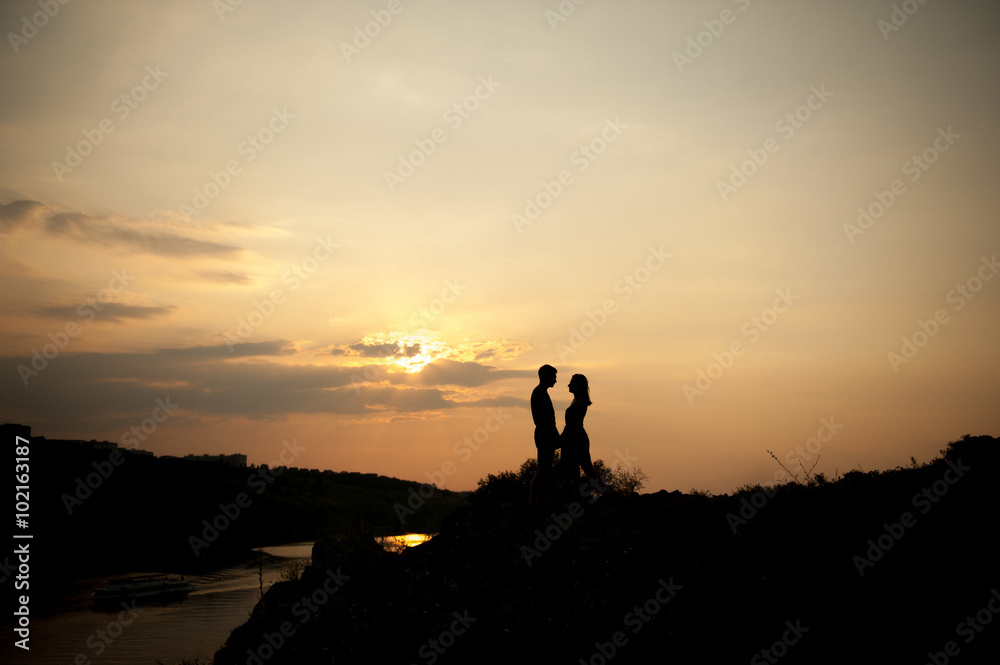 Couple lover holiday happy silhouette sky sunset
