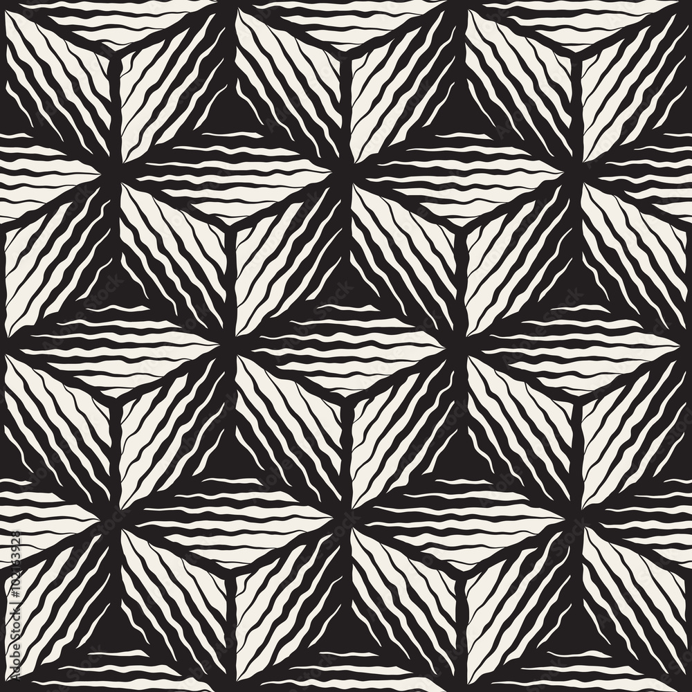 Vector Seamless Black And White Hand Painted Diagonal Stripes Enagraving Geometric Pattern