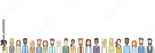 Group of Casual People Big Crowd Mix Race Diverse Ethnic Horizontal Banner Vector Illustration