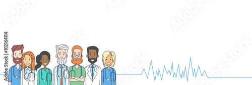 Group Medial Doctors Heart Rate Pulse Team Copy Space Banner Vector Illustration photo