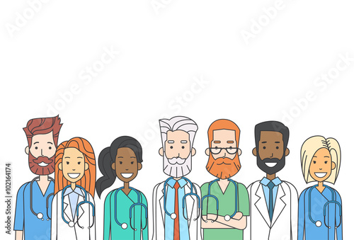 Group Medial Doctors Team Work Thin Line Profile Icon Vector Illustration photo