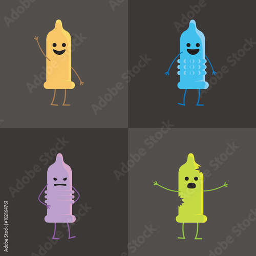 four condoms of different colors. Four different emotions condoms.