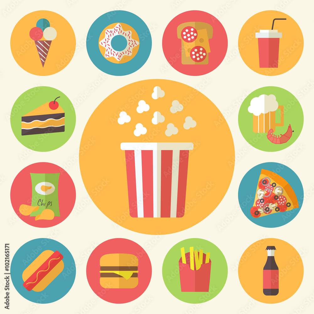 Fast food vector icons set