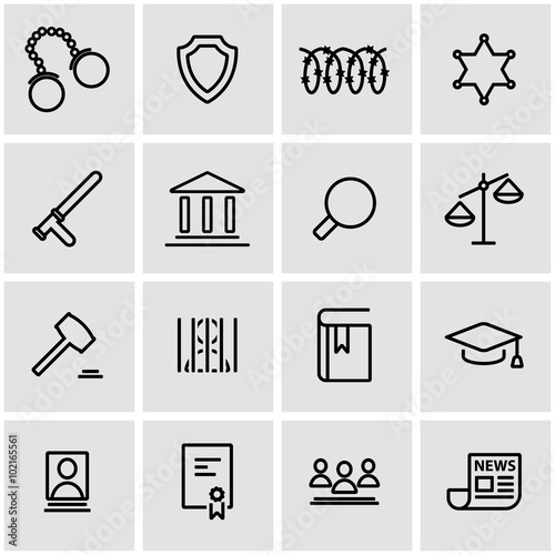 Vector line justice icon set. Justice Icon Object, Justice Icon Picture, Justice Icon Image - stock vector