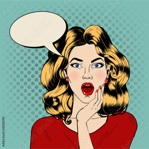 Surprised Woman with Bubble in Pop Art Style