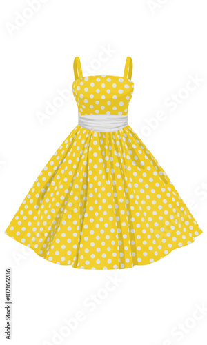 Vector yellow dress with white polka dots photo