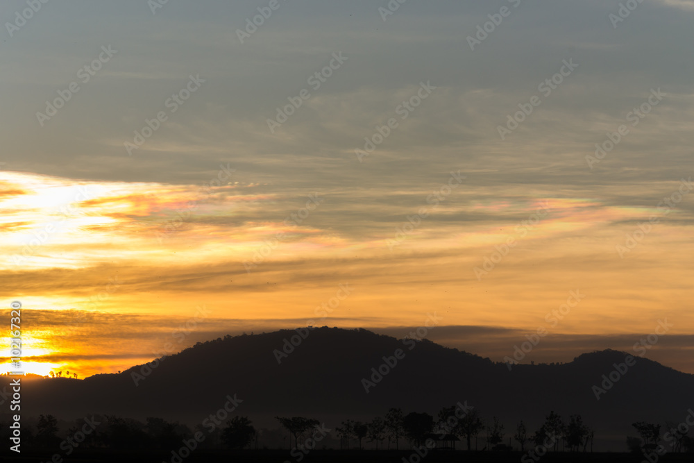 Sunrise And Mountain nature silhouette,