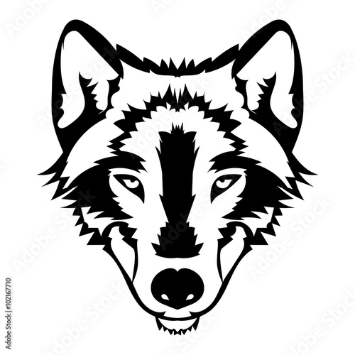 Vector illustration of wolf face black and white tattoo