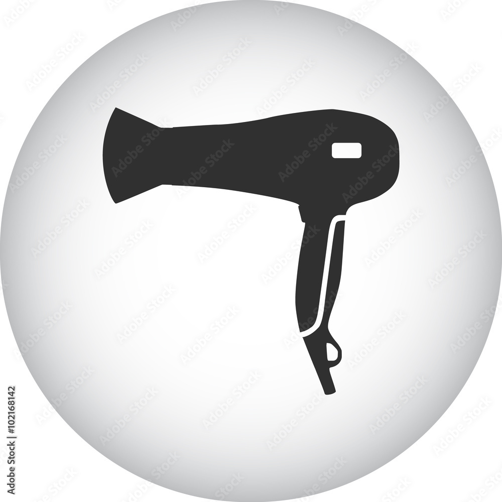 Barber hairdryer simple icon on colorful round background Barber hairdryer simple icon on colorful round background