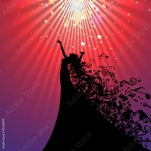 Silhouette of Opera Singer and Musical Symbols