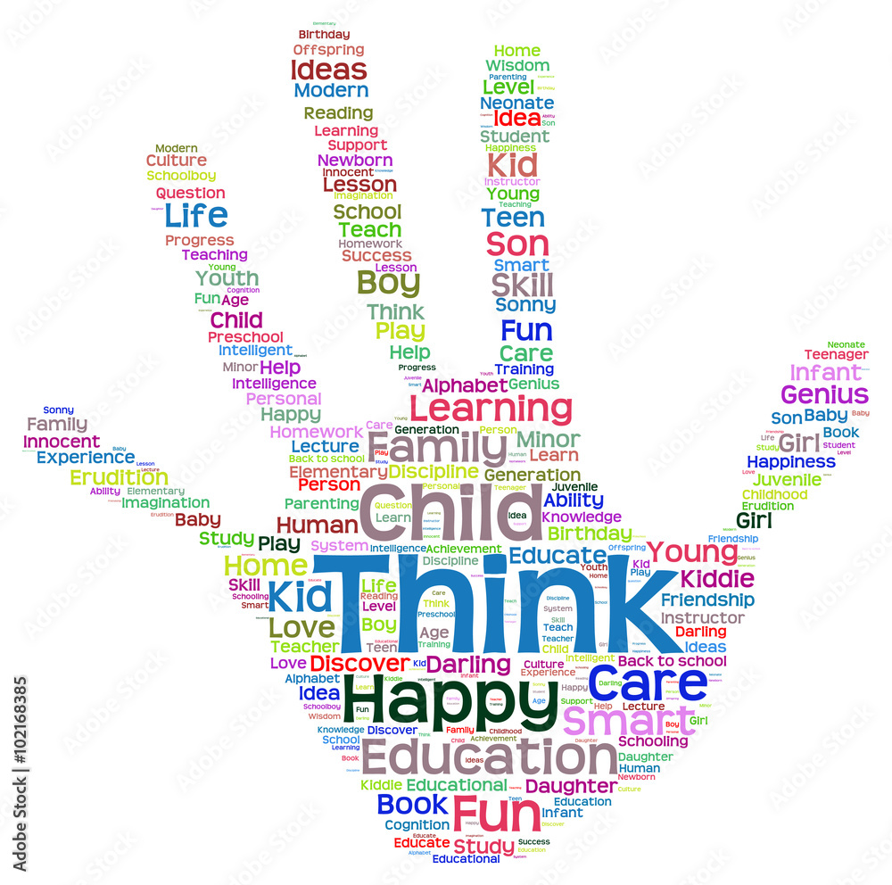 Conceptual child education hand print word cloud isolated Conceptual child education hand print word cloud isolated