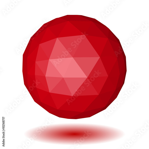 Red low polygonal sphere of triangular faces
