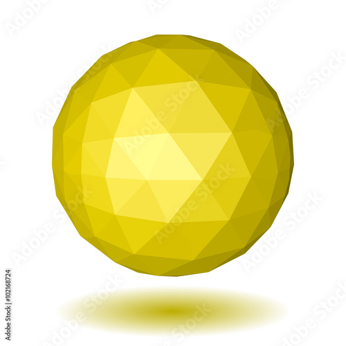Yellow low polygonal sphere of triangular faces