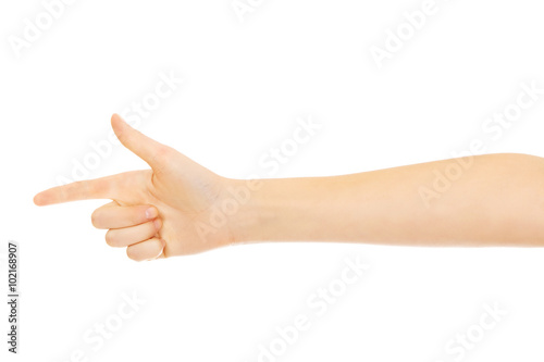 Woman's two finger like a gun