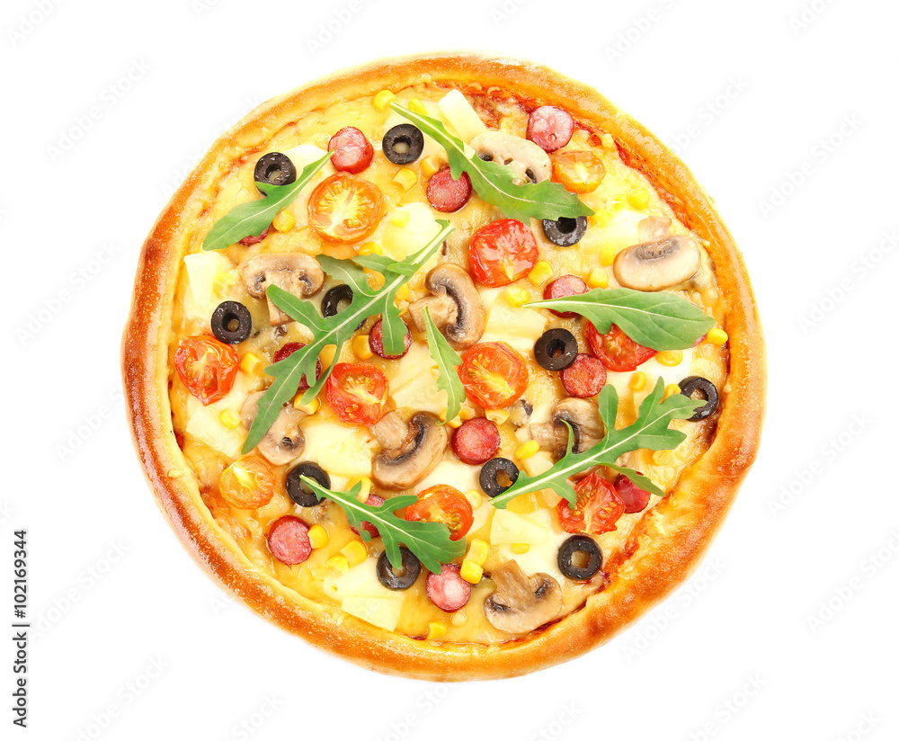 Delicious pizza, isolated on white Delicious pizza, isolated on white