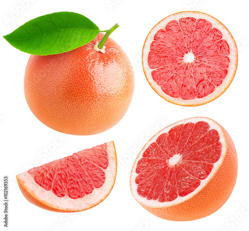 Isolated whole and cut grapefruits collection