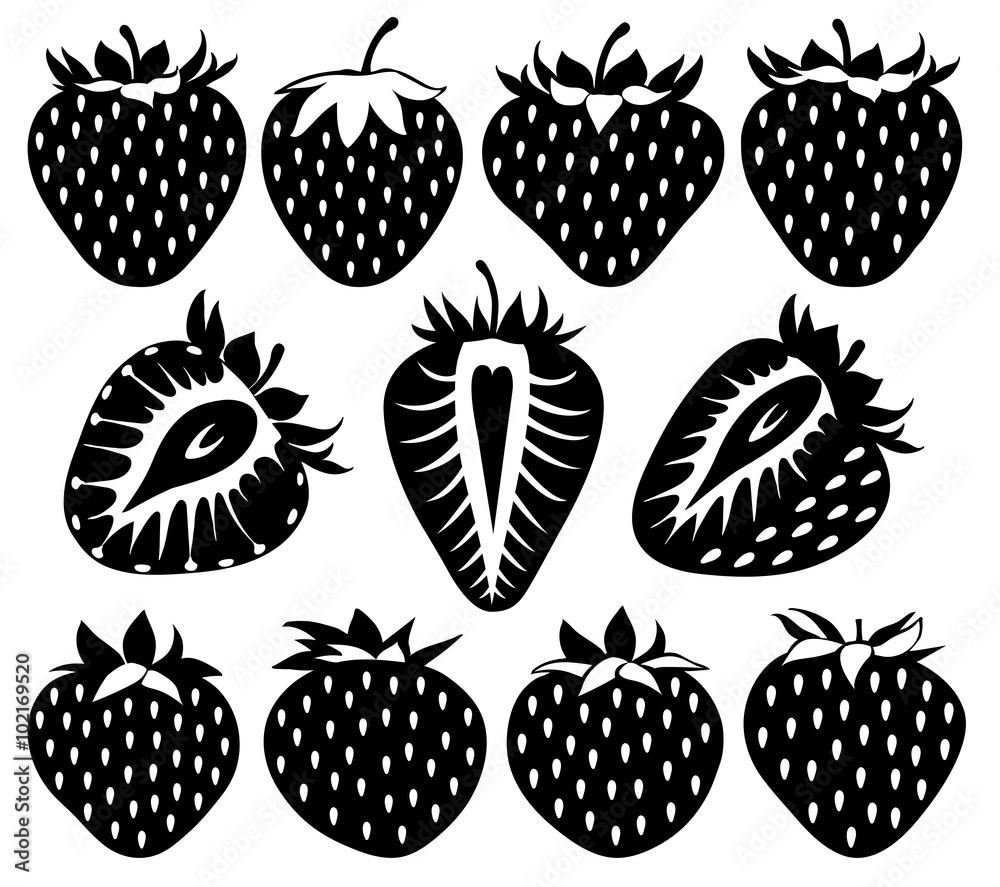 Vector strawberries of different shapes in black Vector strawberries of different shapes in black