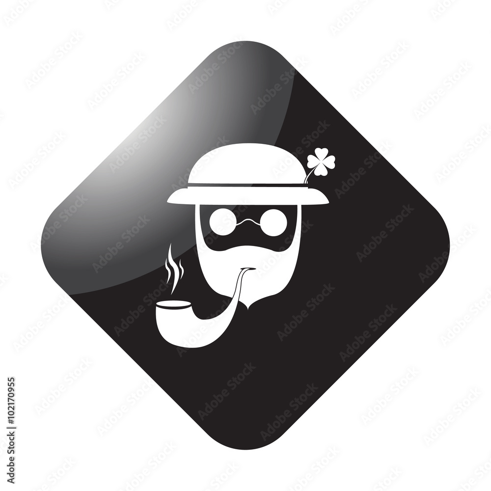 Leprechaun with clover leaf icon on colorful background