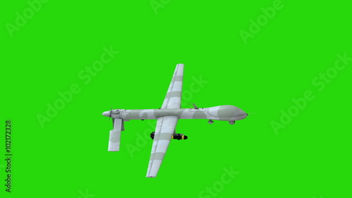 Military drone, unmanned combat aerial vehicle isolated on green background photo