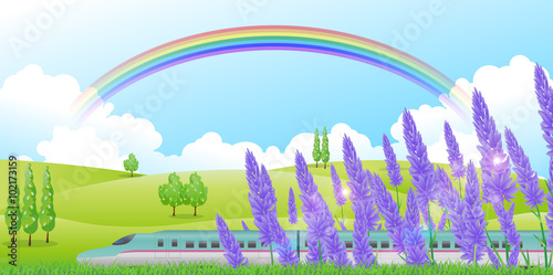 新幹線　ラベンダー　北海道　背景