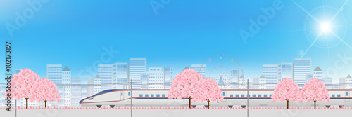 新幹線　春　都会　背景