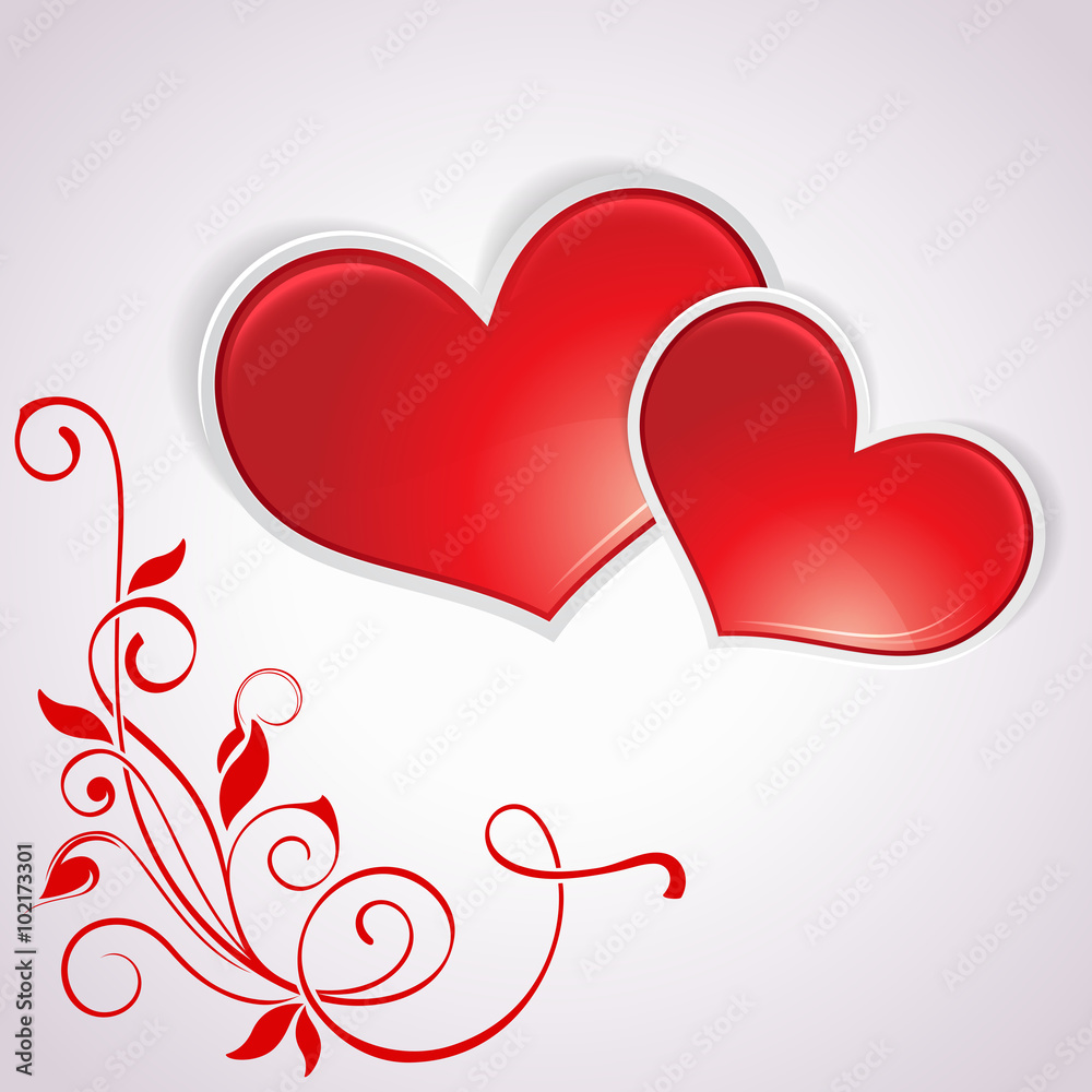Valentine’s Day vector card with two red hearts. Valentine’s Day vector card with two red hearts.