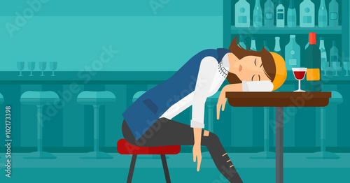Woman sleeping in bar. 