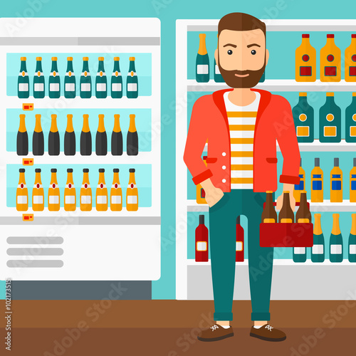 Man with pack of beer.