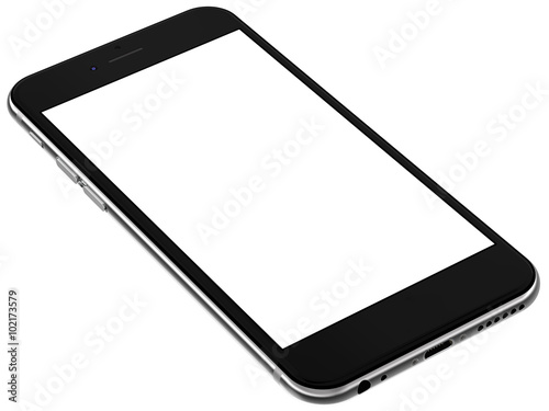 Black smartphones with blank screen, isolated on white background - high detailed. Template, mockup.