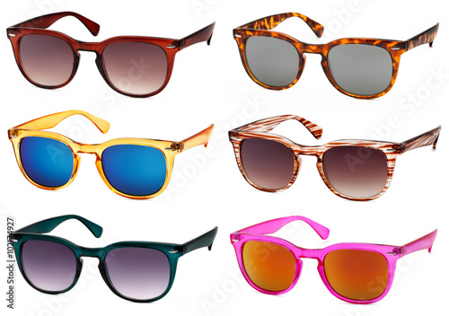 sunglasses isolated on white background in various colors