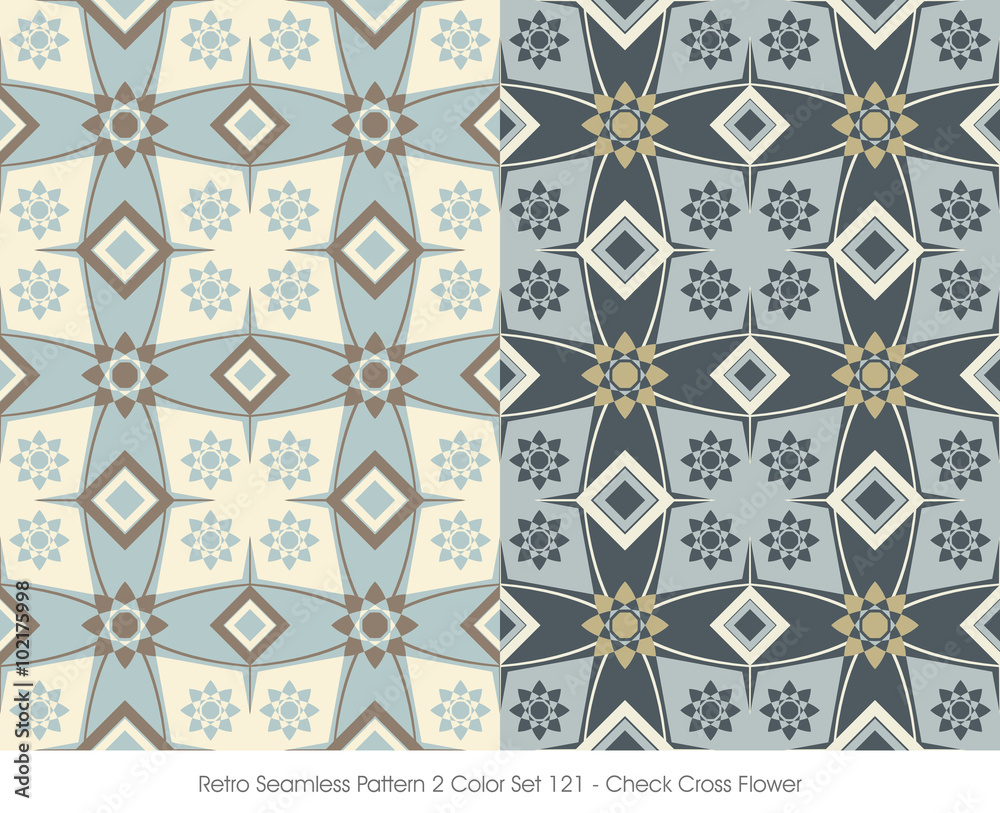 Retro Seamless Pattern 2 Color Set_121 Check Cross Flower Retro Seamless Pattern 2 Color Set_121 Check Cross Flower