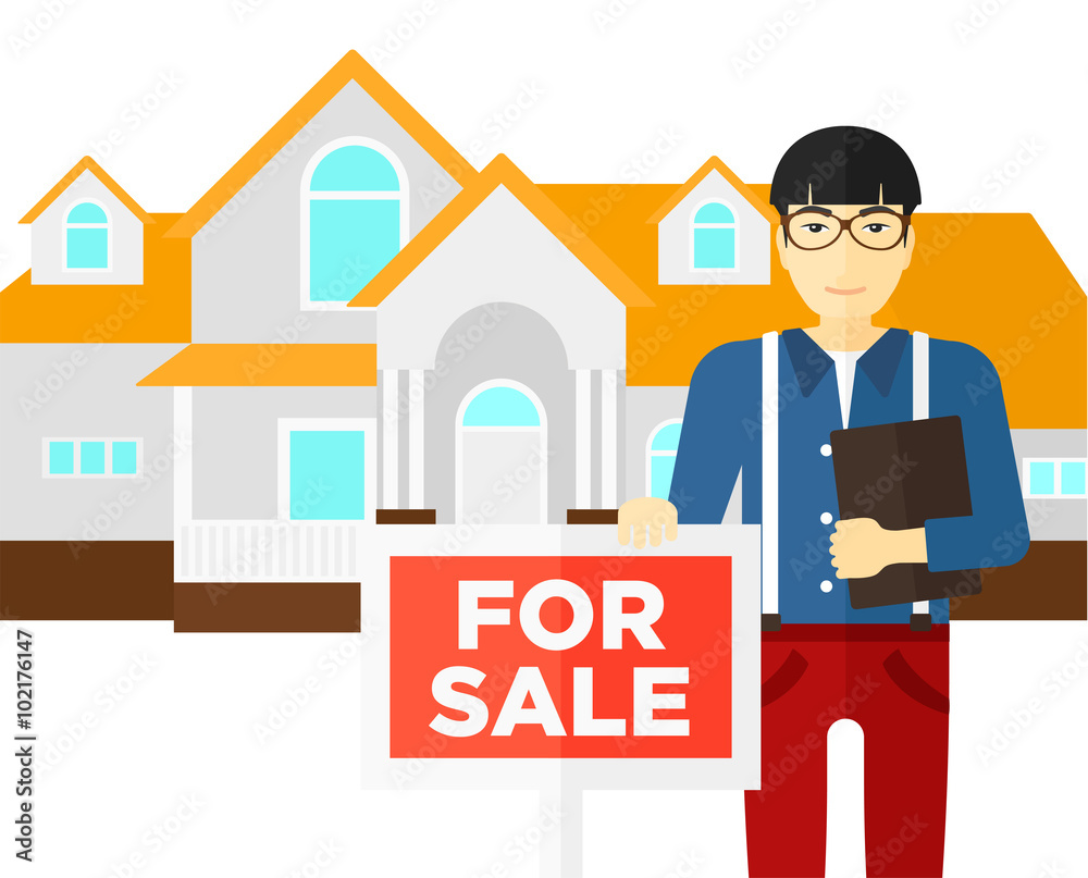 Real estate agent offering house. Real estate agent offering house.