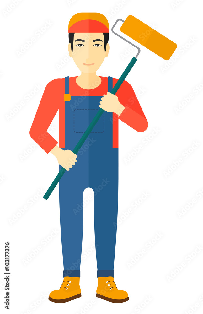 Painter with paint roller. Painter with paint roller.